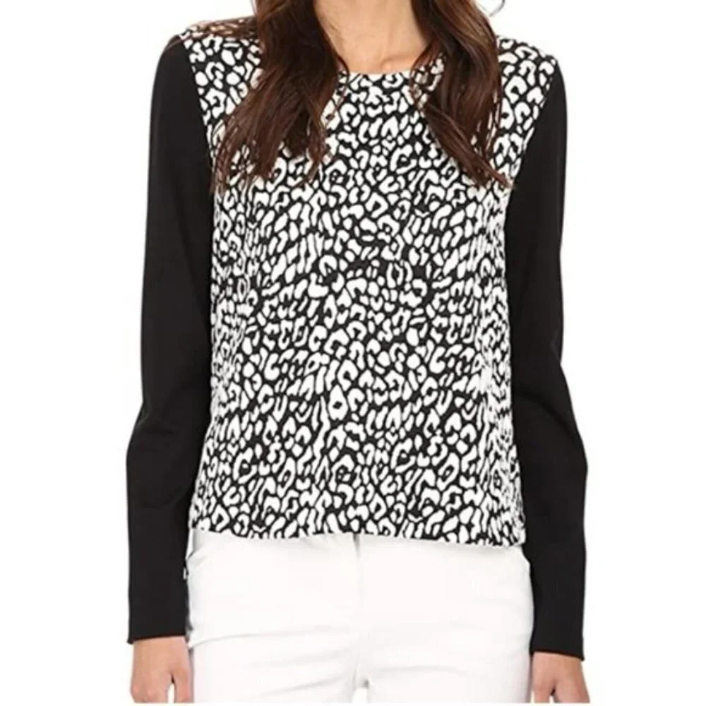 Kate Spade Black Leopard Print To Be Darling Long Sleeve Top Size XS